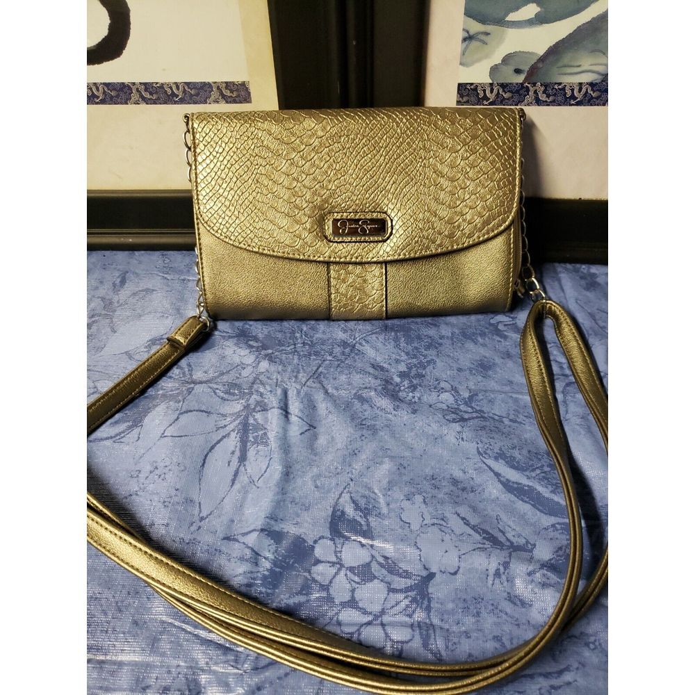 Jessica Simpson Tan Snakeskin with Gold Accents Crossbody Wallet Purse Handbag